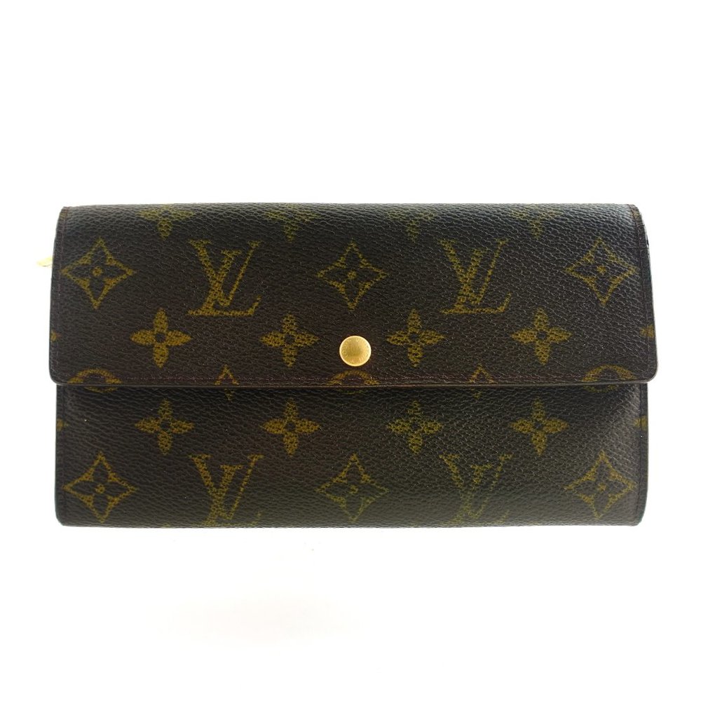 Authentic LOUIS VUITTON LV Monogram Canvas Leather Sarah Long Checkbook Wallet